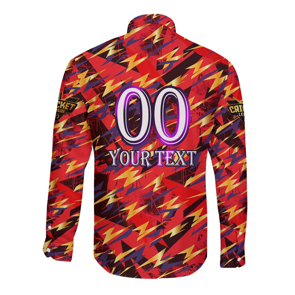 Personalised Trinidad and Tobago Cricket Knight Riders Long Sleeve Button Shirt Trinbago’s Thunder Charge