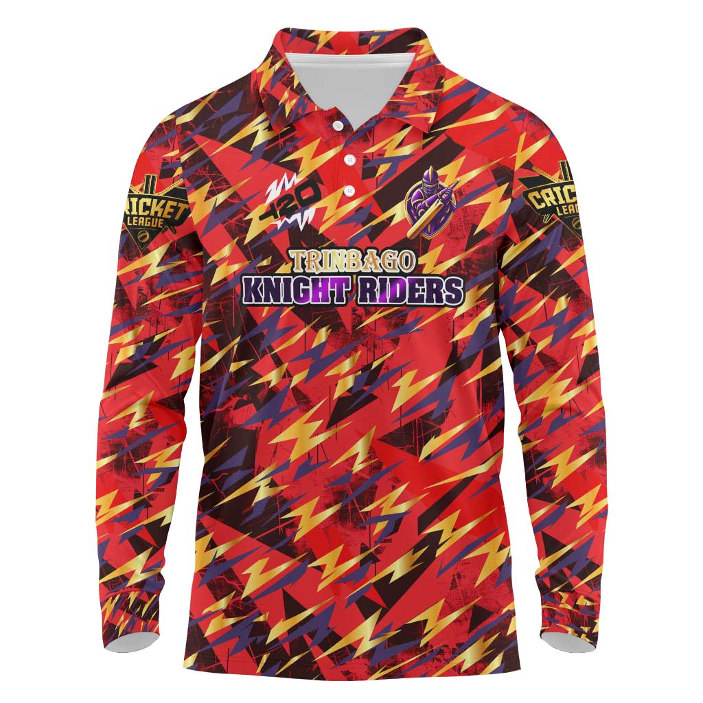 Personalised Trinidad and Tobago Cricket Knight Riders Long Sleeve Polo Shirt Trinbago’s Thunder Charge