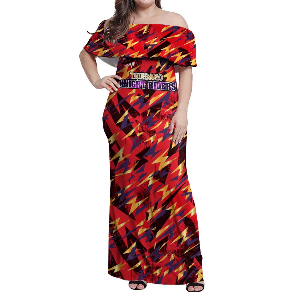 Personalised Trinidad and Tobago Cricket Knight Riders Off Shoulder Maxi Dress Trinbago’s Thunder Charge