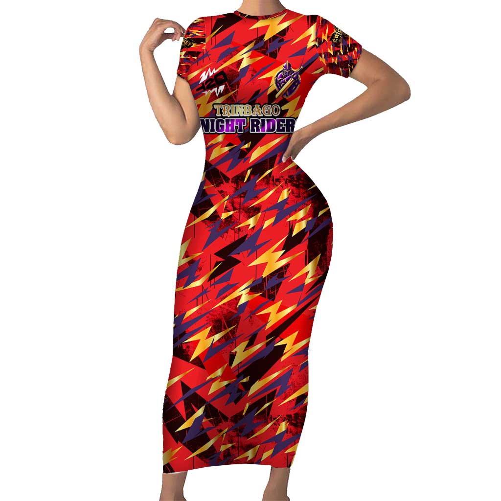 Personalised Trinidad and Tobago Cricket Knight Riders Short Sleeve Bodycon Dress Trinbago’s Thunder Charge