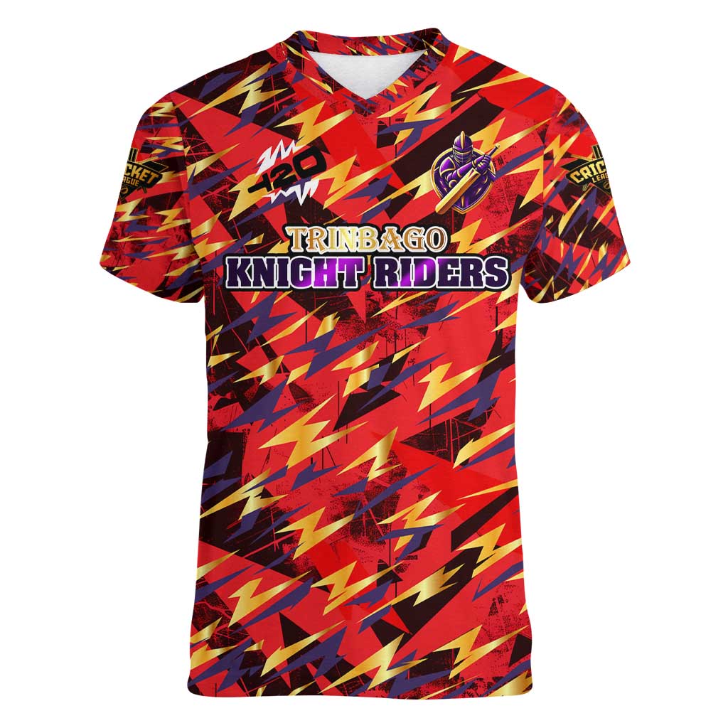 Personalised Trinidad and Tobago Cricket Knight Riders Women V-Neck T-Shirt Trinbago’s Thunder Charge