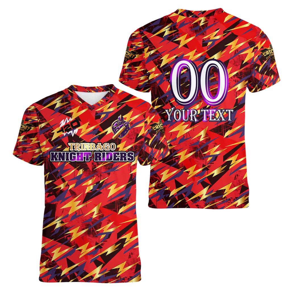 Personalised Trinidad and Tobago Cricket Knight Riders Women V-Neck T-Shirt Trinbago’s Thunder Charge