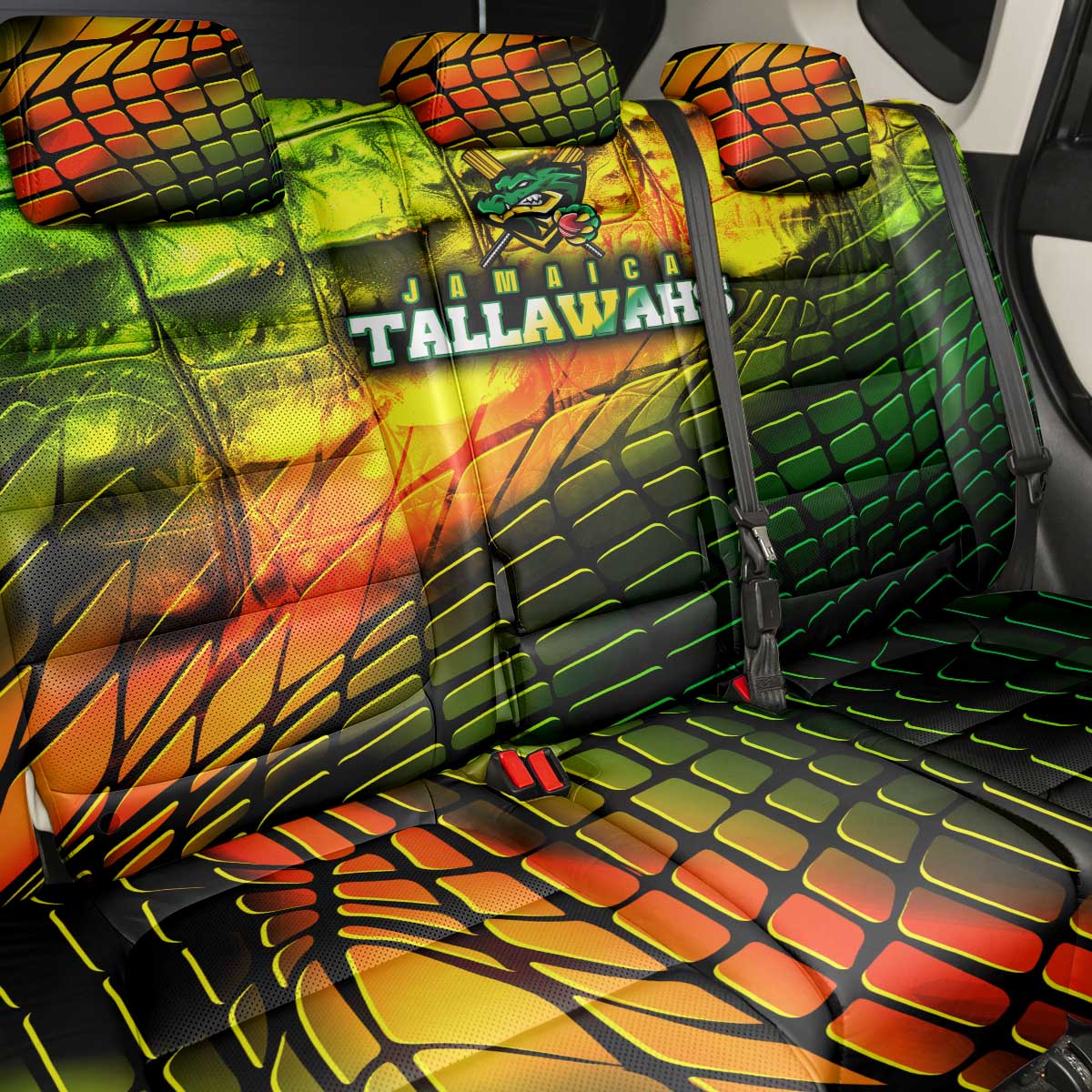 Jamaica Cricket Tallawahs Back Car Seat Cover Striking with Reggae Firepower