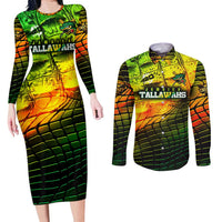 Personalised Jamaica Cricket Tallawahs Couples Matching Long Sleeve Bodycon Dress and Long Sleeve Button Shirt Striking with Reggae Firepower
