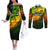 Personalised Jamaica Cricket Tallawahs Couples Matching Off The Shoulder Long Sleeve Dress and Long Sleeve Button Shirt Striking with Reggae Firepower