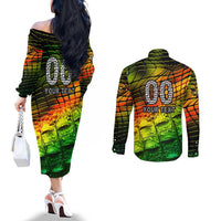 Personalised Jamaica Cricket Tallawahs Couples Matching Off The Shoulder Long Sleeve Dress and Long Sleeve Button Shirt Striking with Reggae Firepower