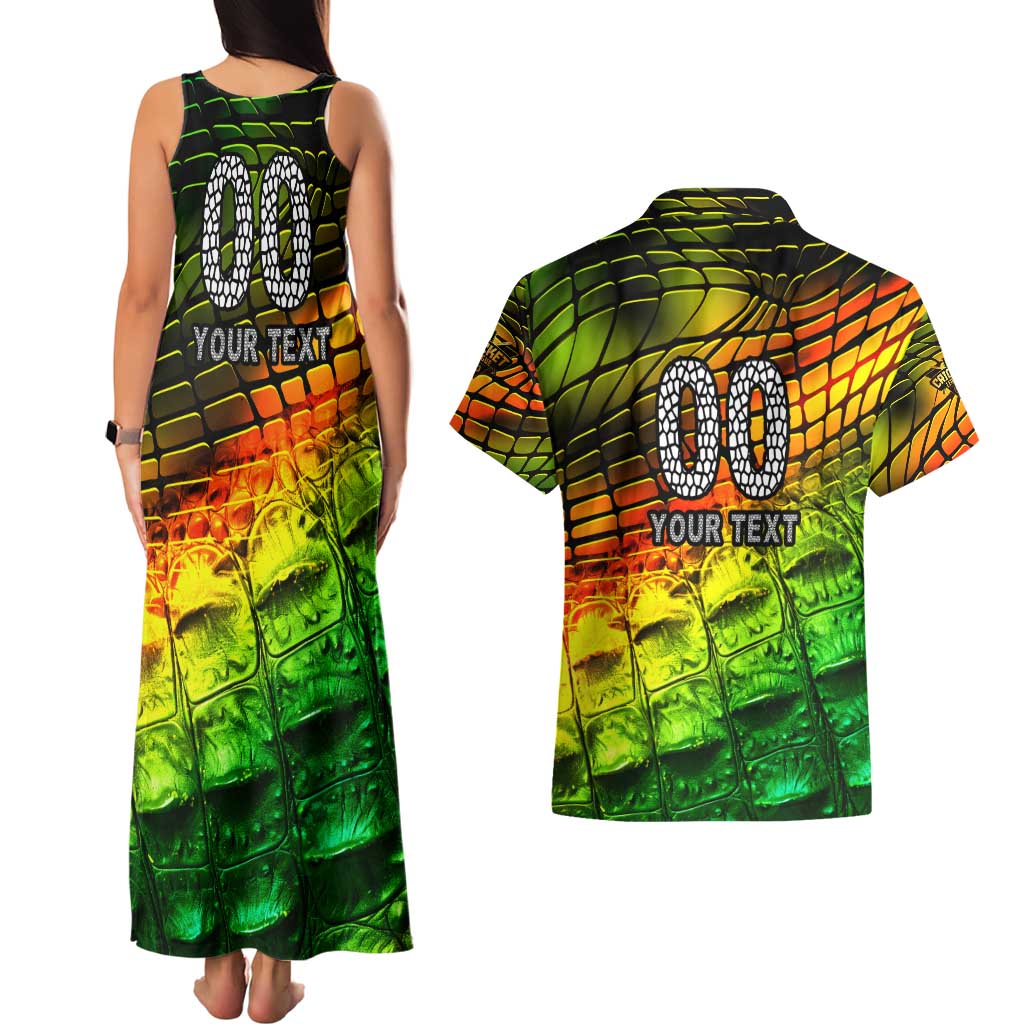 Personalised Jamaica Cricket Tallawahs Couples Matching Tank Maxi Dress and Hawaiian Shirt Striking with Reggae Firepower