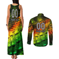 Personalised Jamaica Cricket Tallawahs Couples Matching Tank Maxi Dress and Long Sleeve Button Shirt Striking with Reggae Firepower