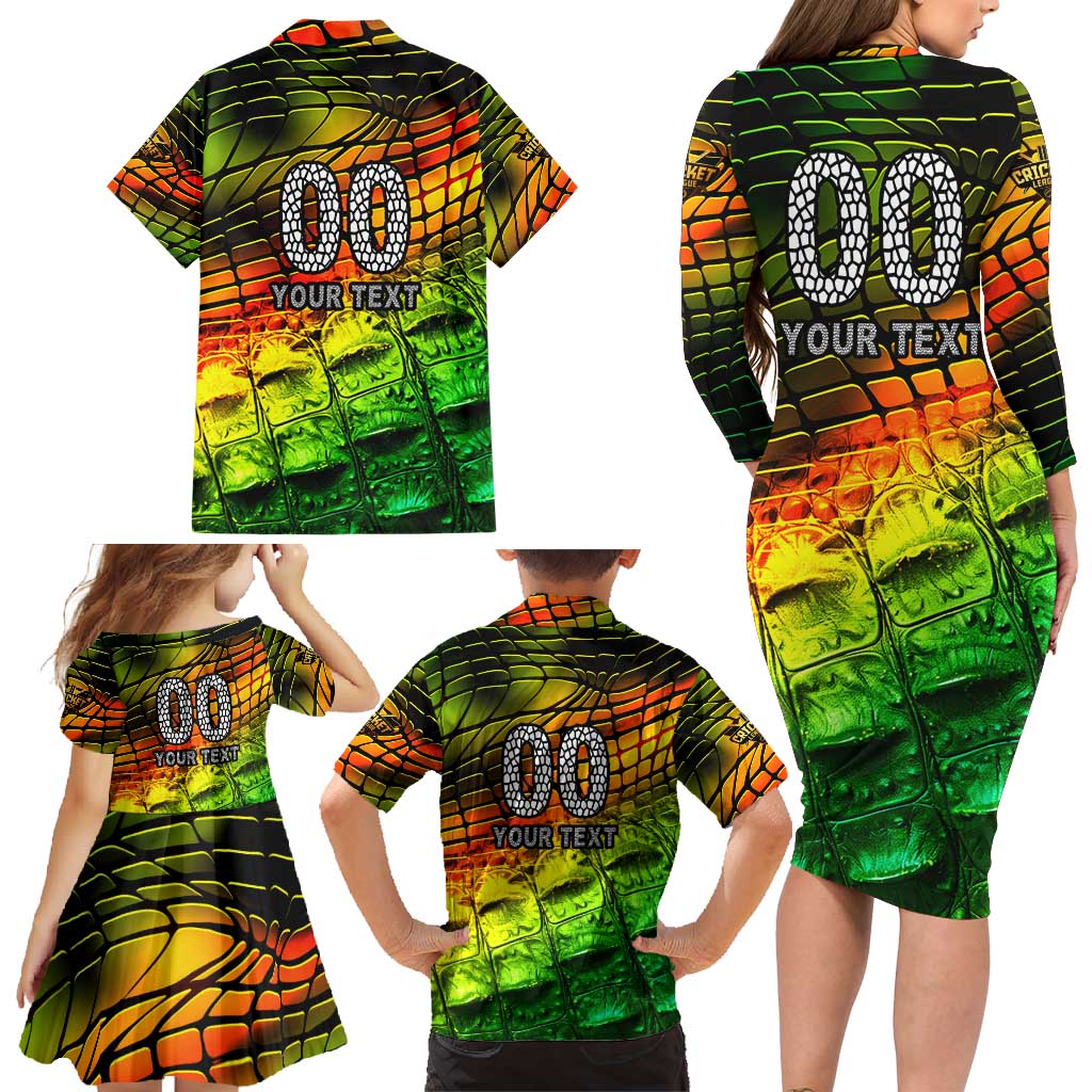 Personalised Jamaica Cricket Tallawahs Family Matching Long Sleeve Bodycon Dress and Hawaiian Shirt Striking with Reggae Firepower