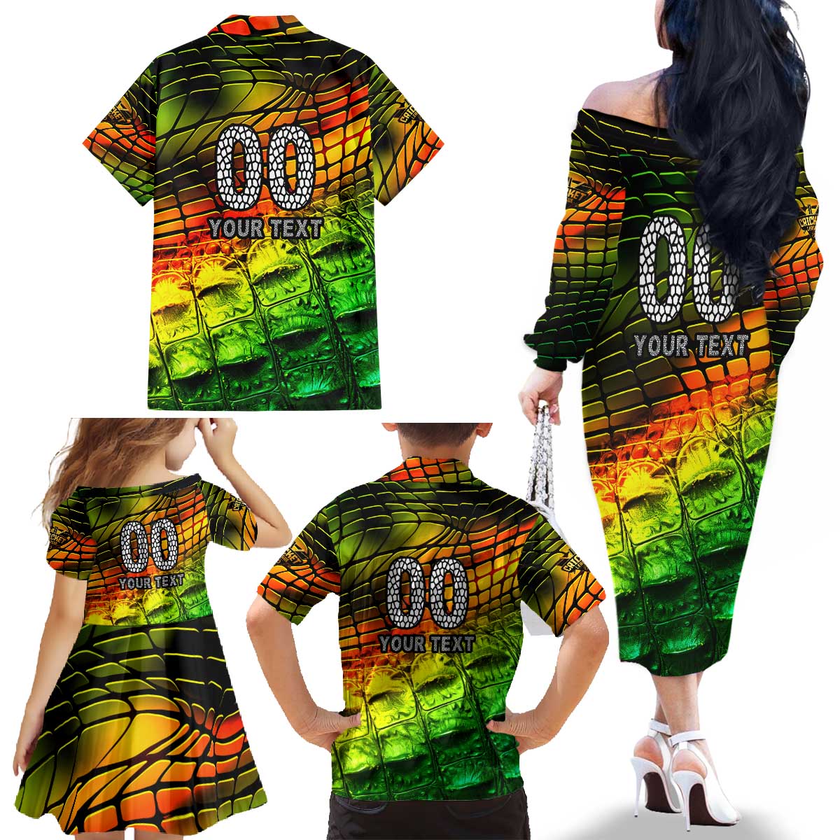 Personalised Jamaica Cricket Tallawahs Family Matching Off The Shoulder Long Sleeve Dress and Hawaiian Shirt Striking with Reggae Firepower