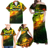 Personalised Jamaica Cricket Tallawahs Family Matching Off Shoulder Maxi Dress and Hawaiian Shirt Striking with Reggae Firepower