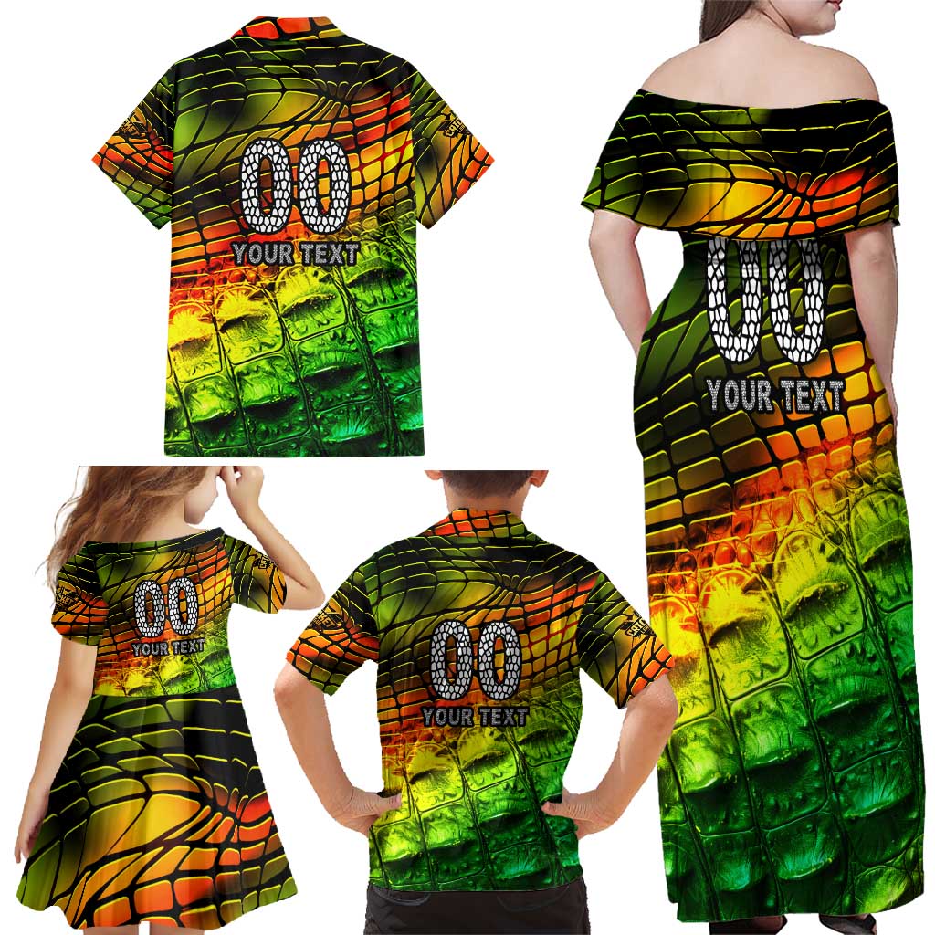 Personalised Jamaica Cricket Tallawahs Family Matching Off Shoulder Maxi Dress and Hawaiian Shirt Striking with Reggae Firepower