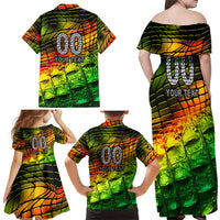 Personalised Jamaica Cricket Tallawahs Family Matching Off Shoulder Maxi Dress and Hawaiian Shirt Striking with Reggae Firepower