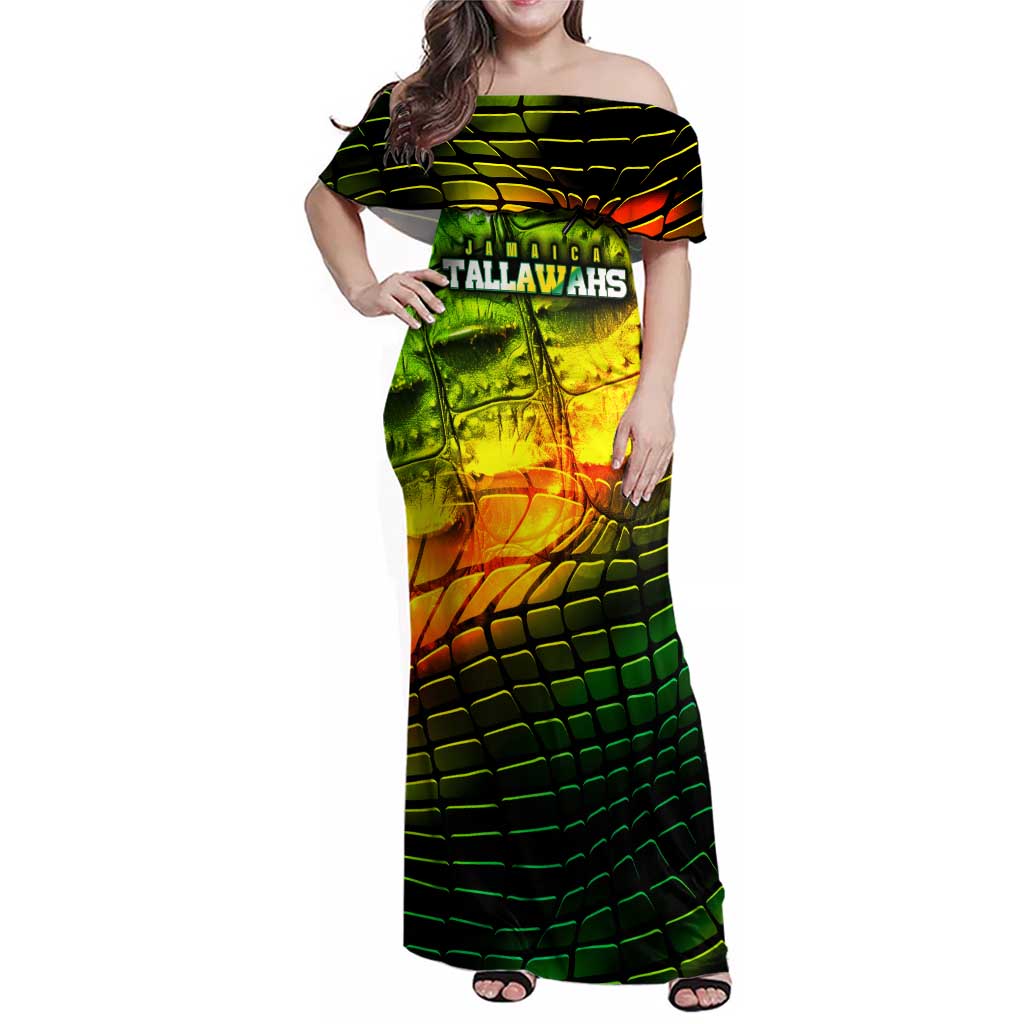 Personalised Jamaica Cricket Tallawahs Family Matching Off Shoulder Maxi Dress and Hawaiian Shirt Striking with Reggae Firepower