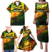 Personalised Jamaica Cricket Tallawahs Family Matching Puletasi and Hawaiian Shirt Striking with Reggae Firepower