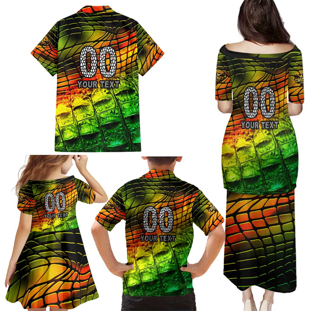 Personalised Jamaica Cricket Tallawahs Family Matching Puletasi and Hawaiian Shirt Striking with Reggae Firepower