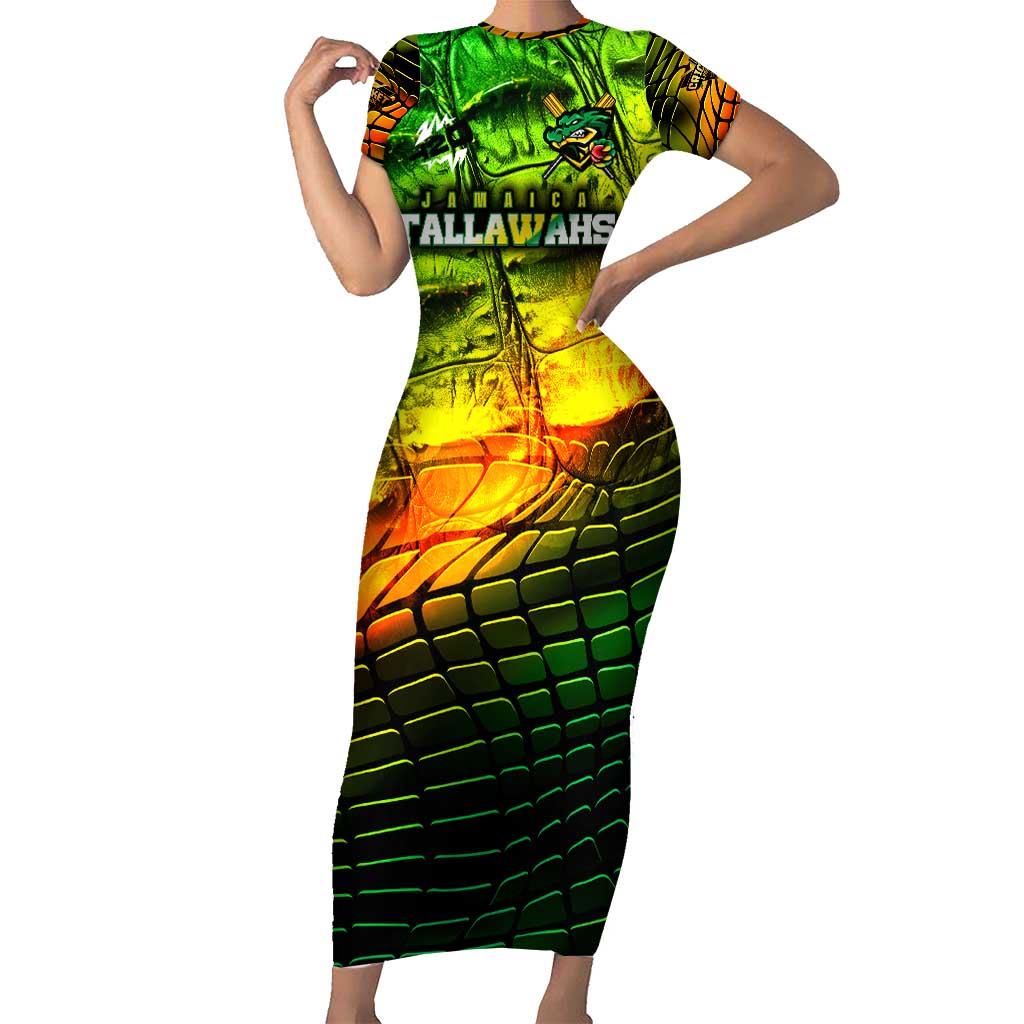 Personalised Jamaica Cricket Tallawahs Family Matching Short Sleeve Bodycon Dress and Hawaiian Shirt Striking with Reggae Firepower