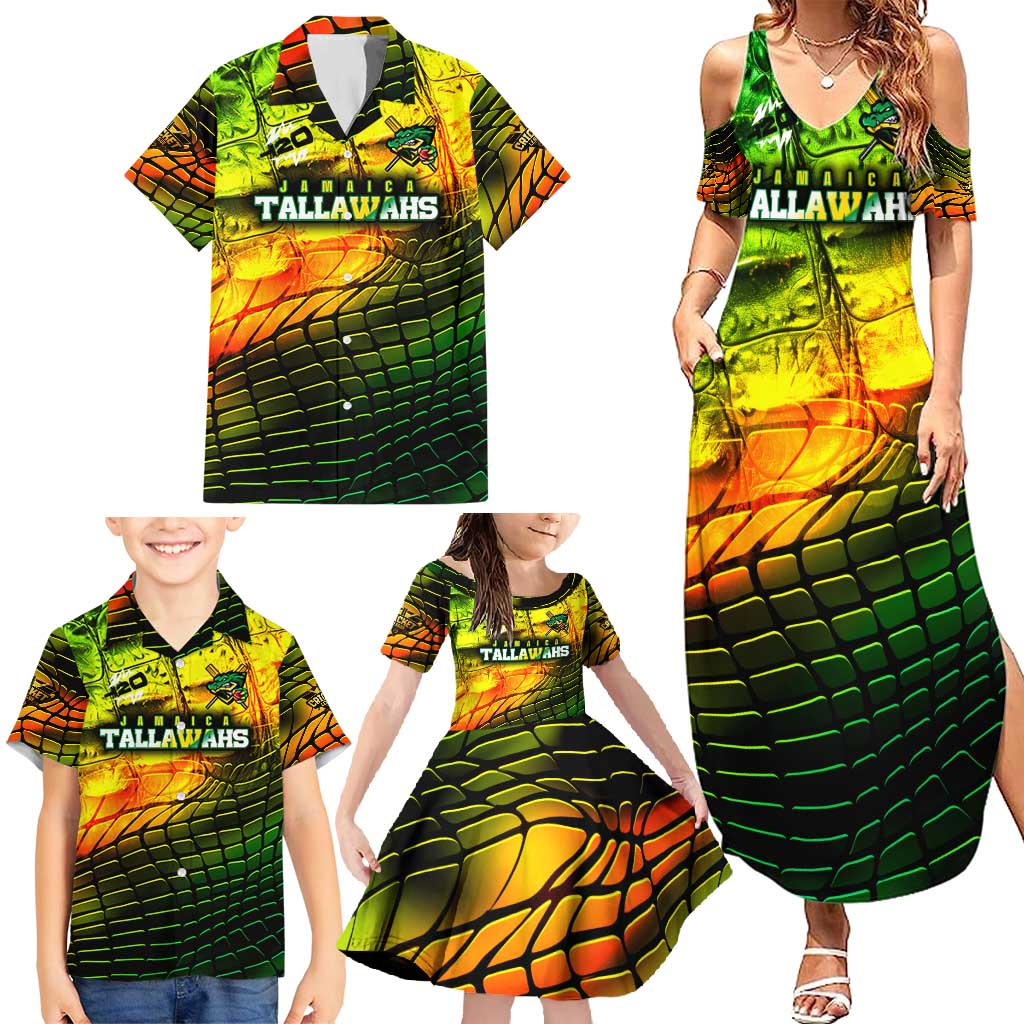 Personalised Jamaica Cricket Tallawahs Family Matching Summer Maxi Dress and Hawaiian Shirt Striking with Reggae Firepower