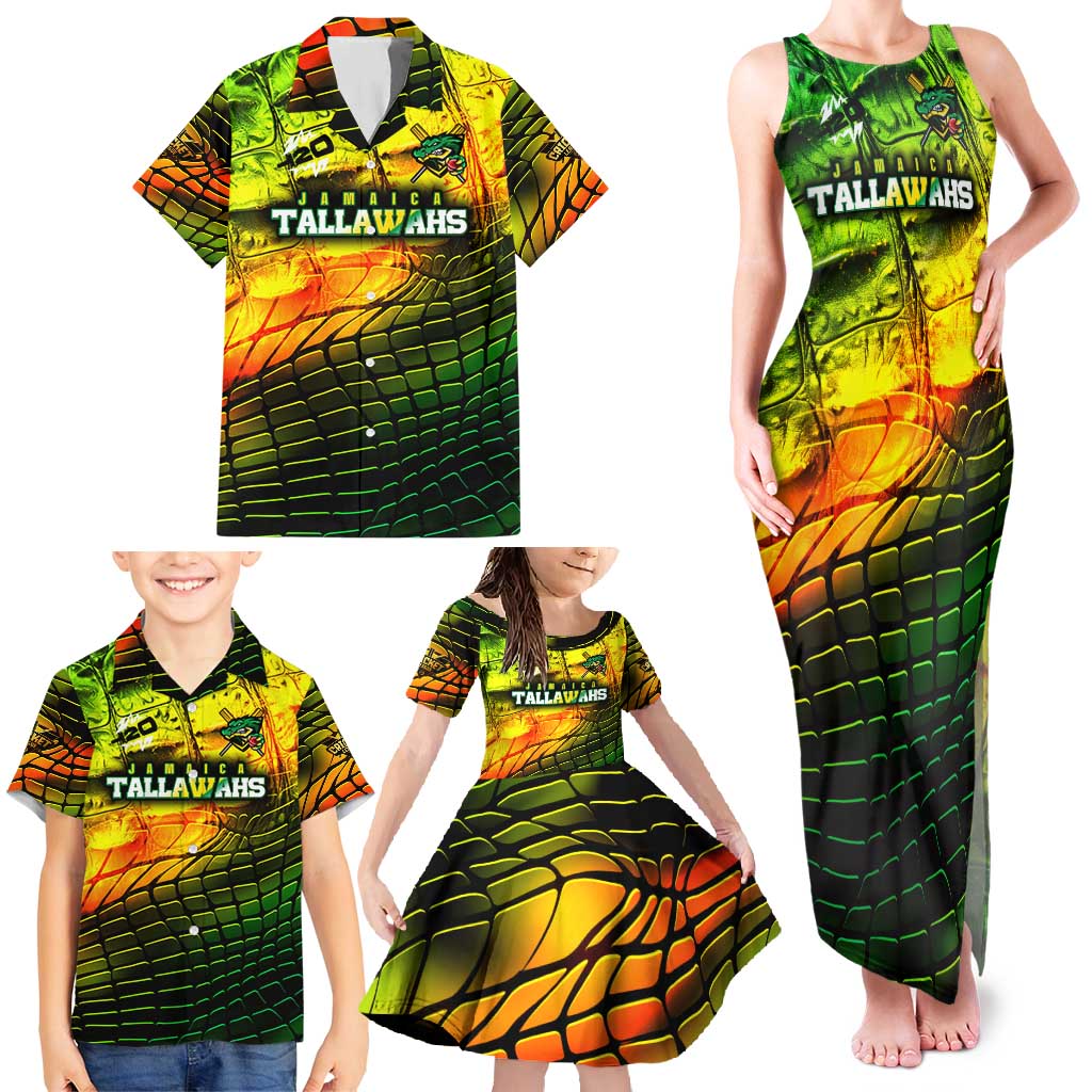 Personalised Jamaica Cricket Tallawahs Family Matching Tank Maxi Dress and Hawaiian Shirt Striking with Reggae Firepower