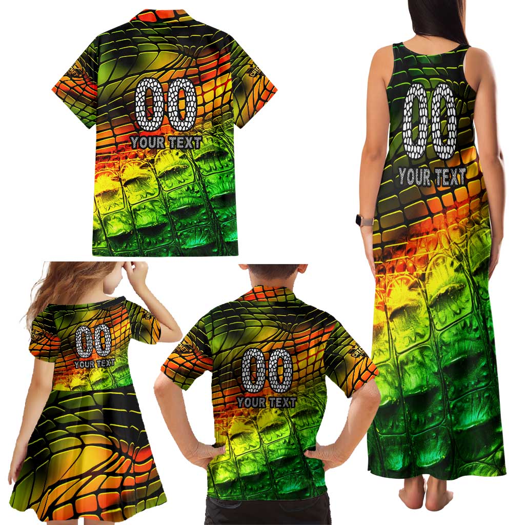 Personalised Jamaica Cricket Tallawahs Family Matching Tank Maxi Dress and Hawaiian Shirt Striking with Reggae Firepower