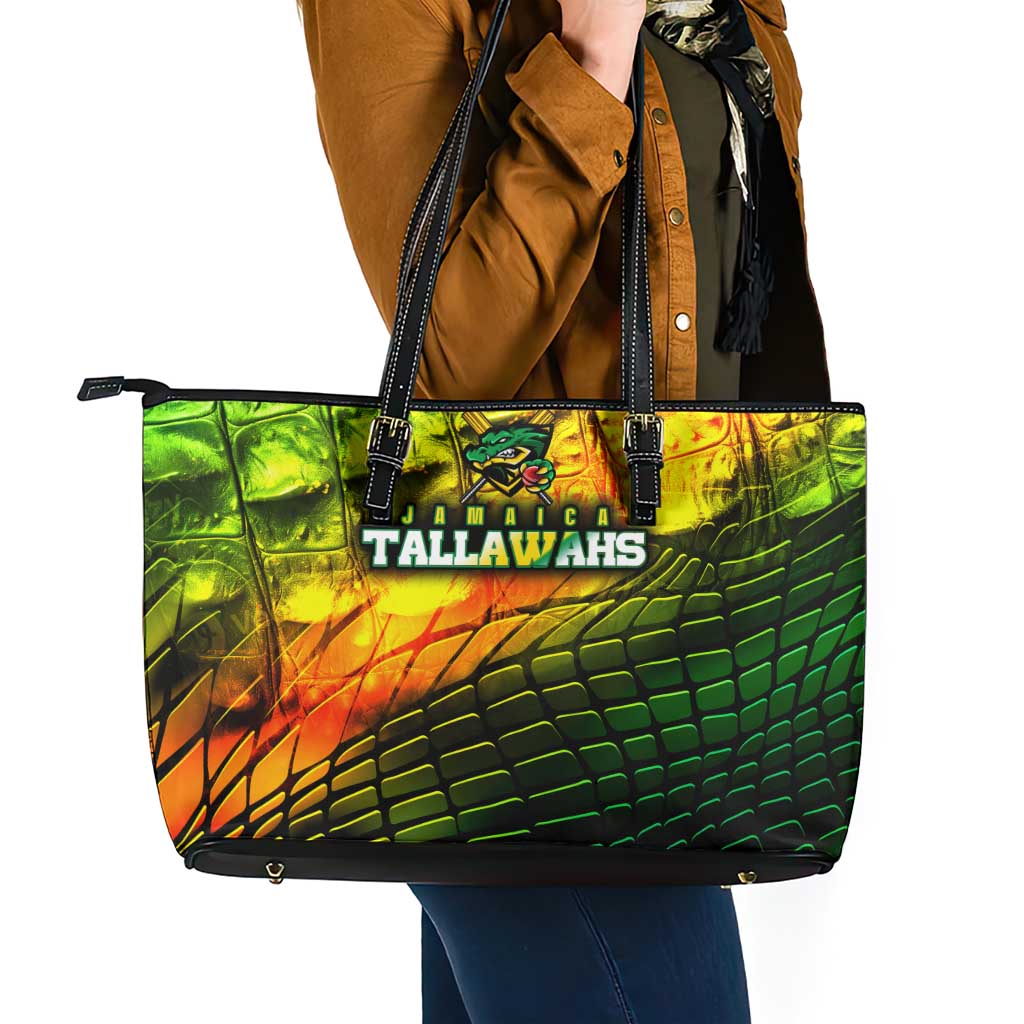 Jamaica Cricket Tallawahs Leather Tote Bag Striking with Reggae Firepower