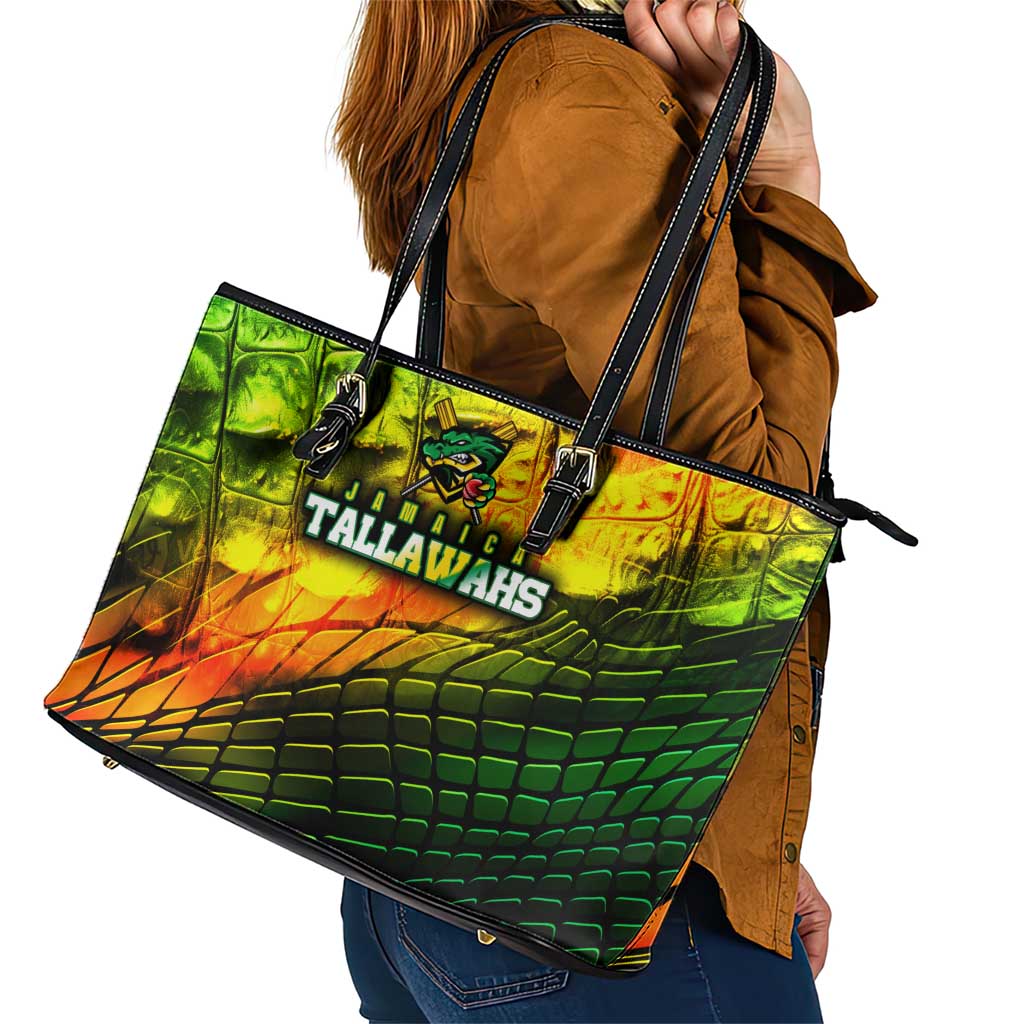 Jamaica Cricket Tallawahs Leather Tote Bag Striking with Reggae Firepower