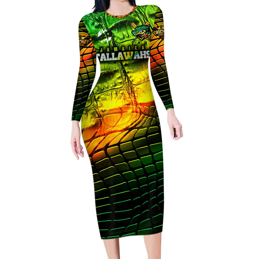 Personalised Jamaica Cricket Tallawahs Long Sleeve Bodycon Dress Striking with Reggae Firepower