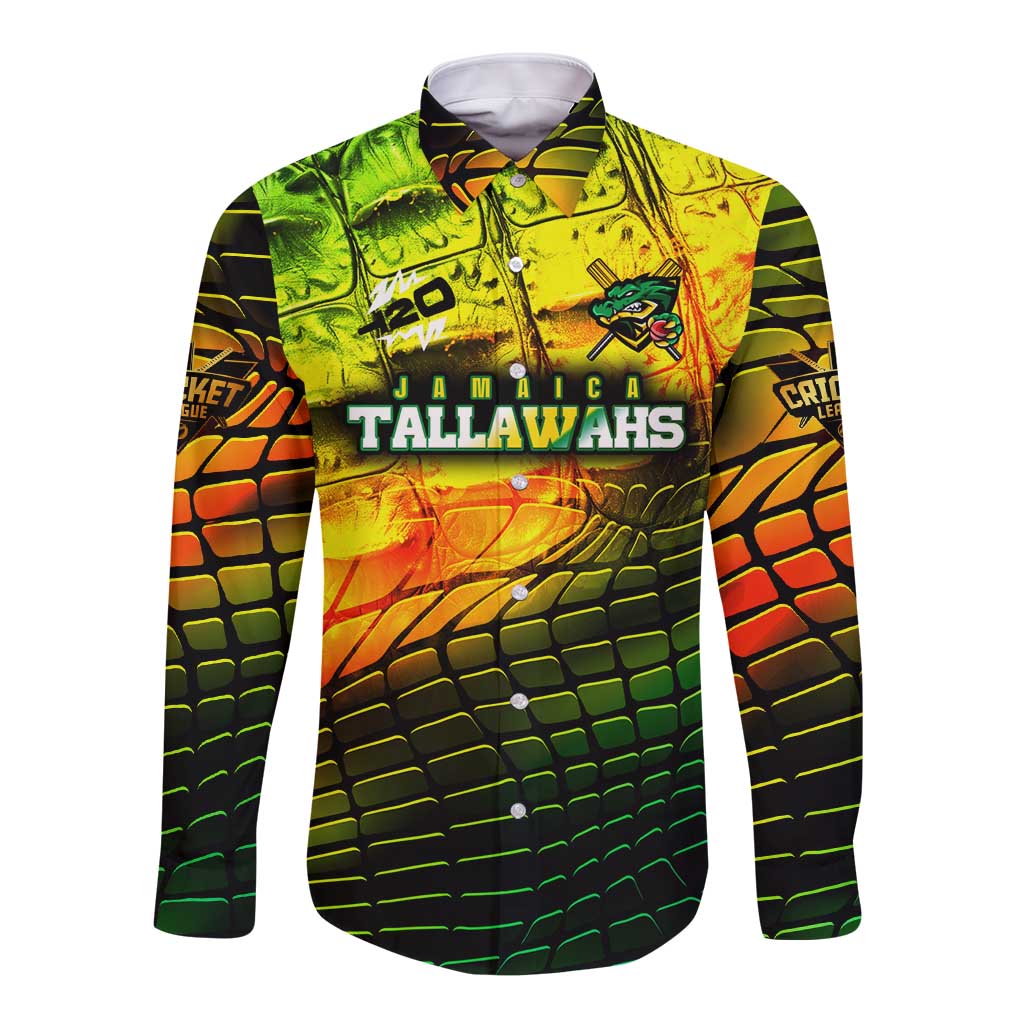 Personalised Jamaica Cricket Tallawahs Long Sleeve Button Shirt Striking with Reggae Firepower