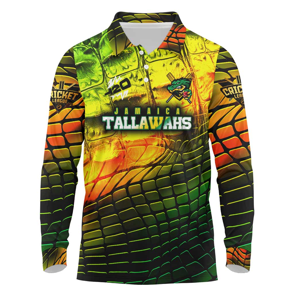Personalised Jamaica Cricket Tallawahs Long Sleeve Polo Shirt Striking with Reggae Firepower
