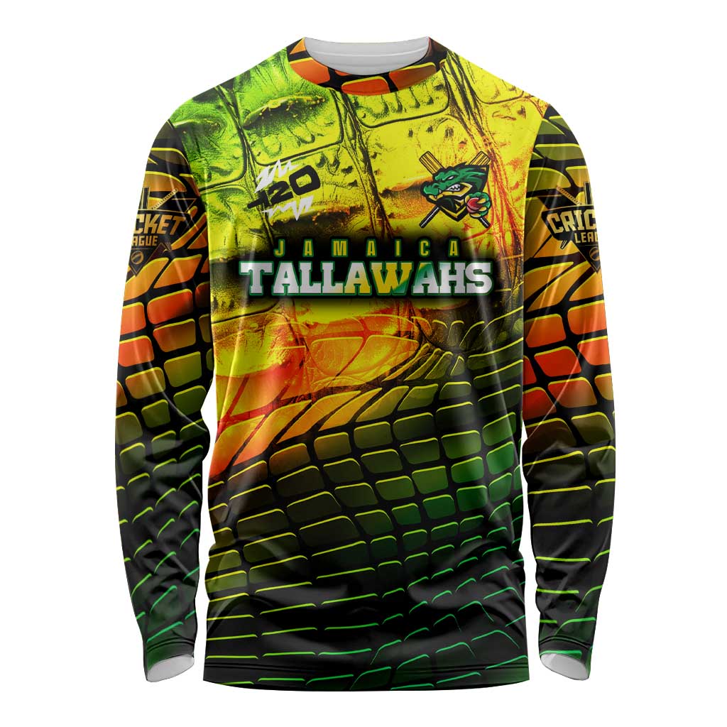 Personalised Jamaica Cricket Tallawahs Long Sleeve Shirt Striking with Reggae Firepower