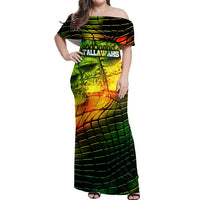 Personalised Jamaica Cricket Tallawahs Off Shoulder Maxi Dress Striking with Reggae Firepower