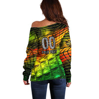 Personalised Jamaica Cricket Tallawahs Off Shoulder Sweater Striking with Reggae Firepower