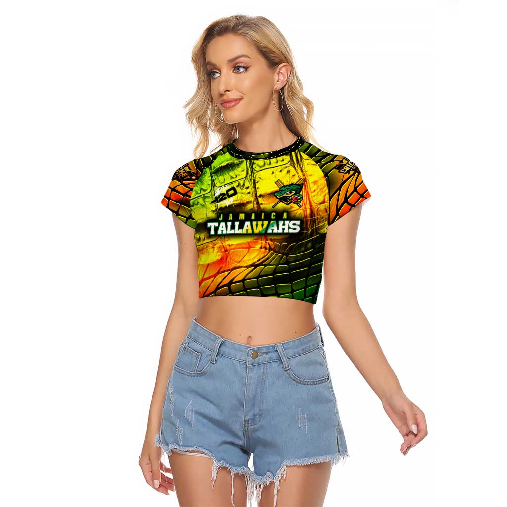 Personalised Jamaica Cricket Tallawahs Raglan Cropped T Shirt Striking with Reggae Firepower