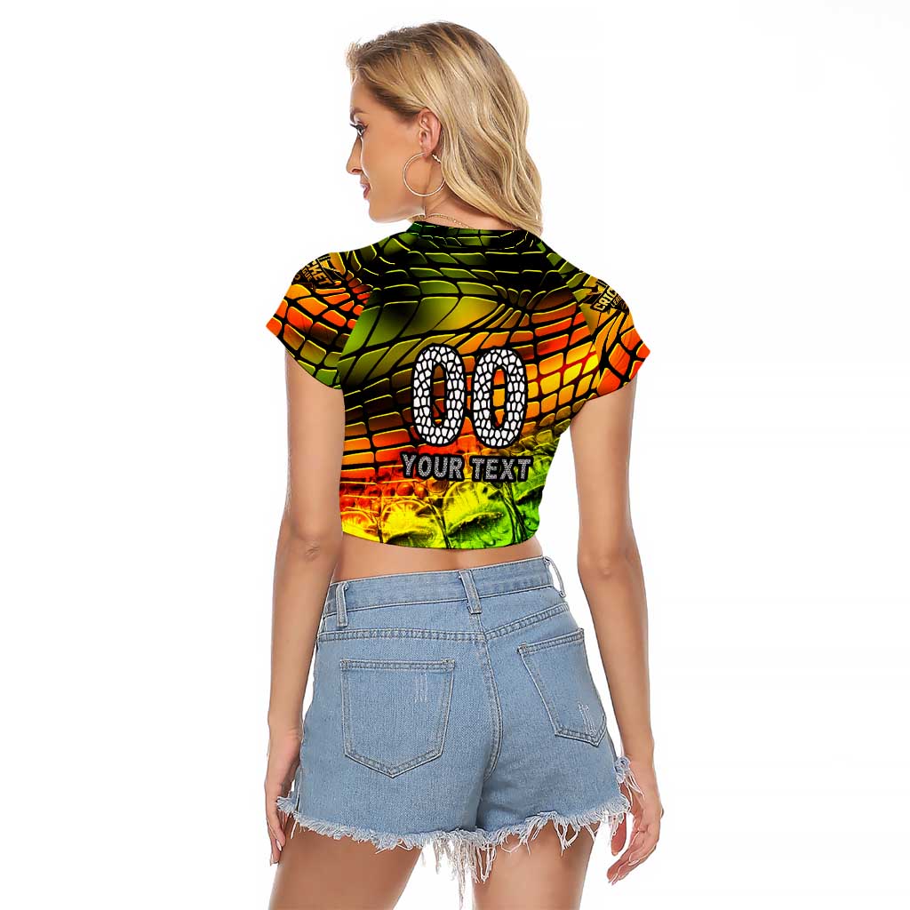 Personalised Jamaica Cricket Tallawahs Raglan Cropped T Shirt Striking with Reggae Firepower