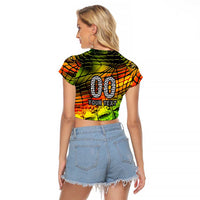 Personalised Jamaica Cricket Tallawahs Raglan Cropped T Shirt Striking with Reggae Firepower