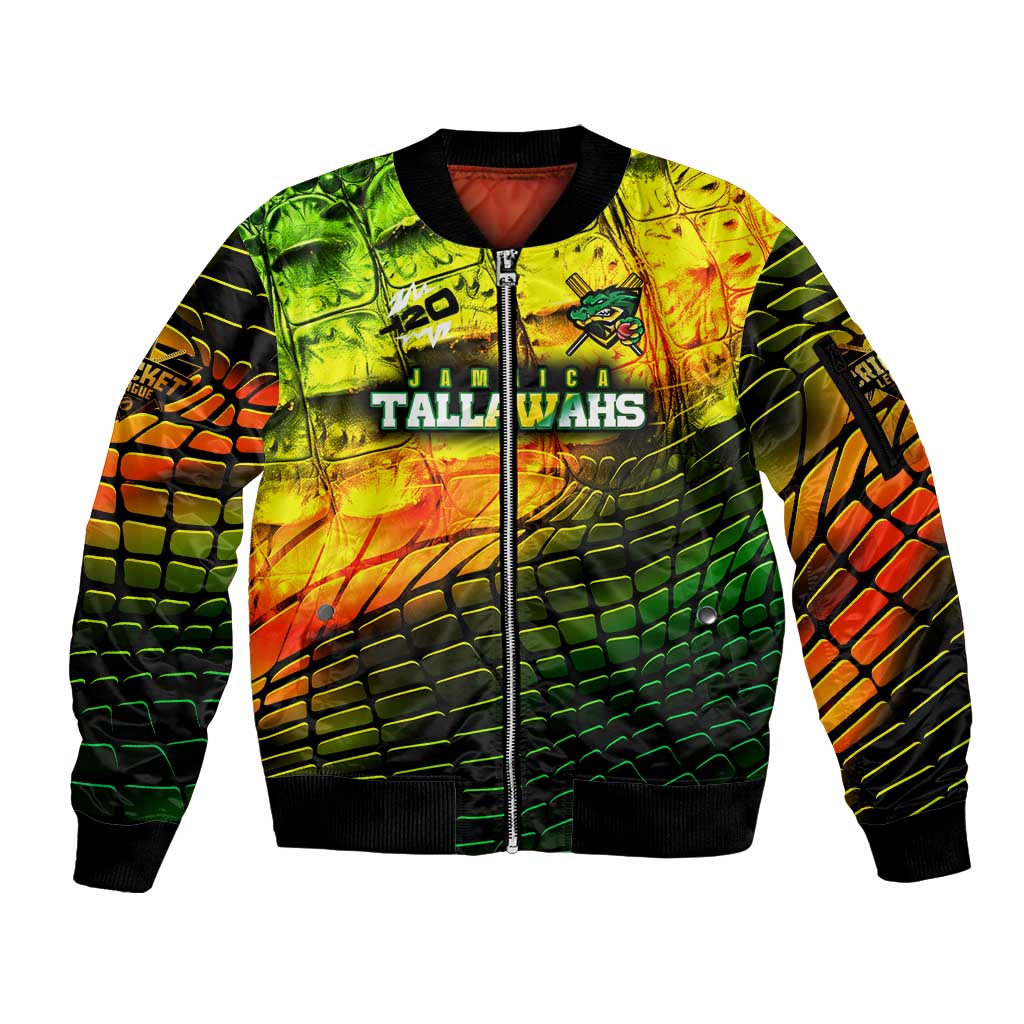 Personalised Jamaica Cricket Tallawahs Sleeve Zip Bomber Jacket Striking with Reggae Firepower