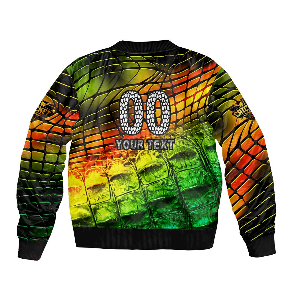 Personalised Jamaica Cricket Tallawahs Sleeve Zip Bomber Jacket Striking with Reggae Firepower