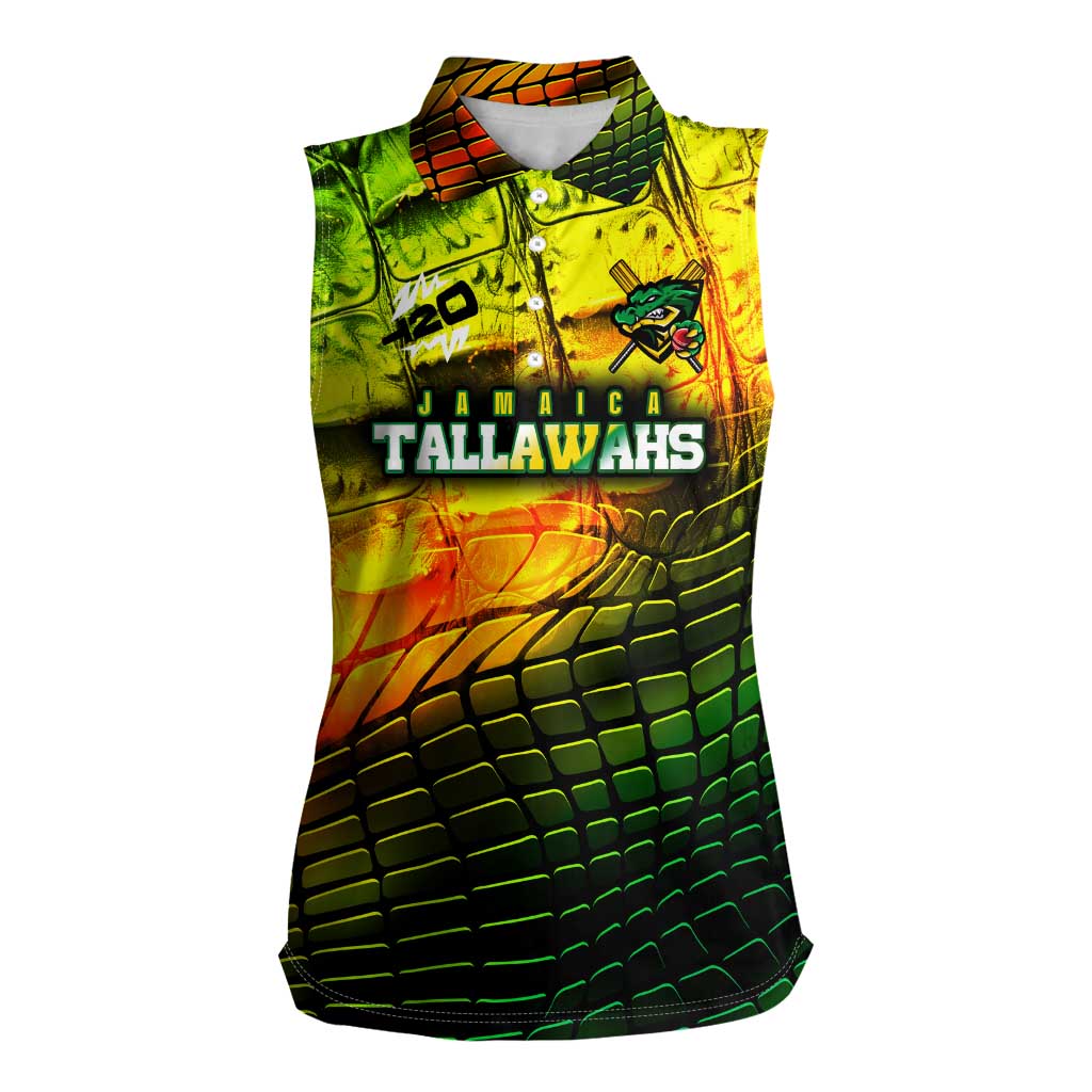 Personalised Jamaica Cricket Tallawahs Women Sleeveless Polo Shirt Striking with Reggae Firepower