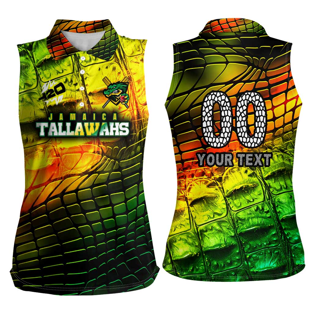 Personalised Jamaica Cricket Tallawahs Women Sleeveless Polo Shirt Striking with Reggae Firepower