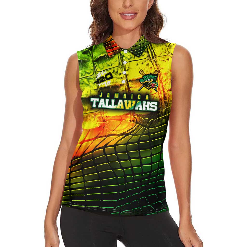Personalised Jamaica Cricket Tallawahs Women Sleeveless Polo Shirt Striking with Reggae Firepower