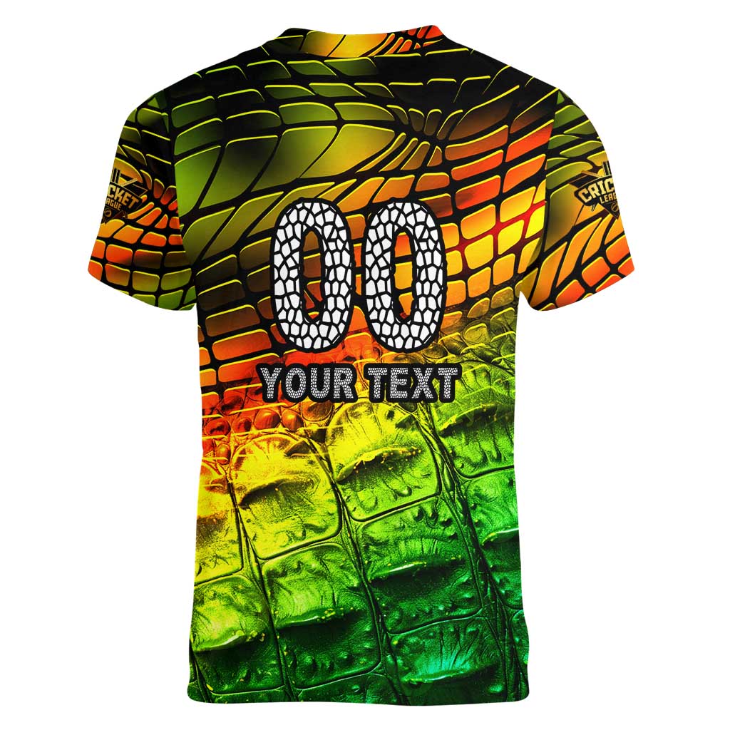 Personalised Jamaica Cricket Tallawahs Women V-Neck T-Shirt Striking with Reggae Firepower