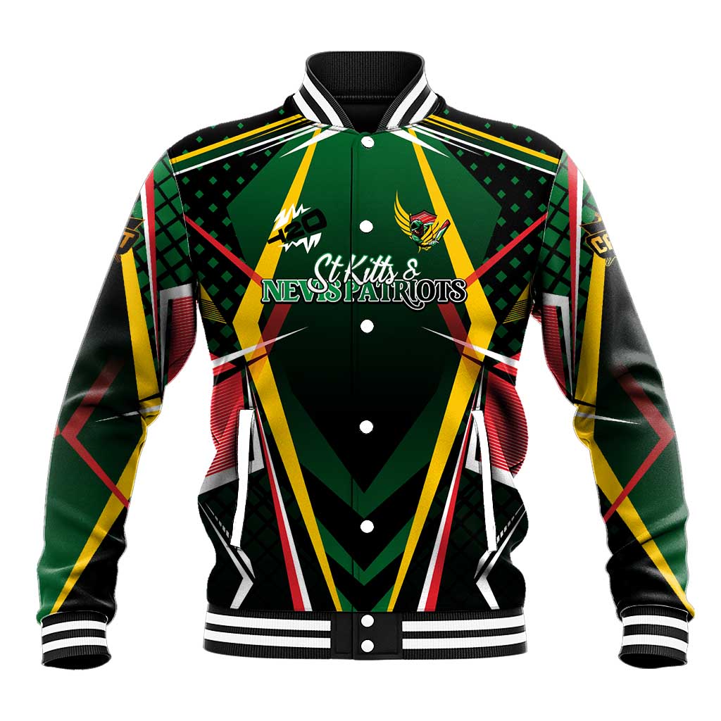Personalised St Kitts and Nevis Cricket Patriots Baseball Jacket Rising with Caribbean Battlefield
