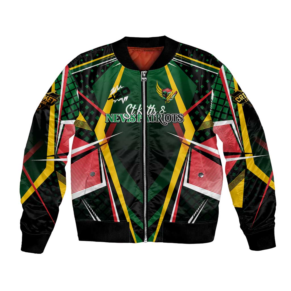 Personalised St Kitts and Nevis Cricket Patriots Bomber Jacket Rising with Caribbean Battlefield