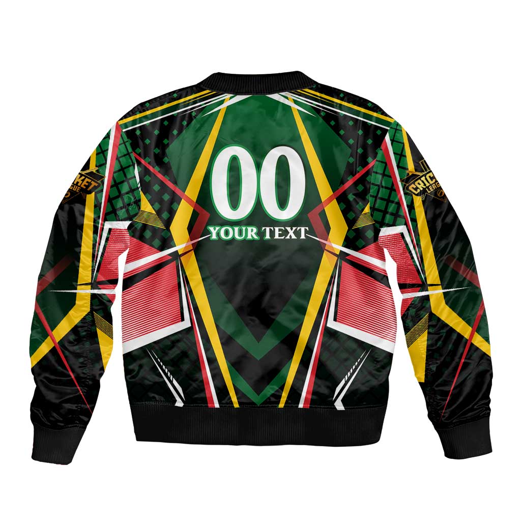 Personalised St Kitts and Nevis Cricket Patriots Bomber Jacket Rising with Caribbean Battlefield
