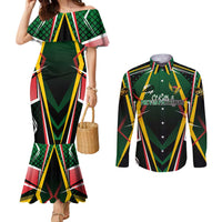 Personalised St Kitts and Nevis Cricket Patriots Couples Matching Mermaid Dress and Long Sleeve Button Shirt Rising with Caribbean Battlefield