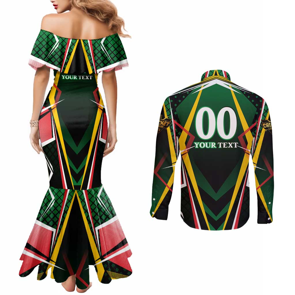 Personalised St Kitts and Nevis Cricket Patriots Couples Matching Mermaid Dress and Long Sleeve Button Shirt Rising with Caribbean Battlefield