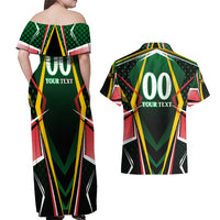 Personalised St Kitts and Nevis Cricket Patriots Couples Matching Off Shoulder Maxi Dress and Hawaiian Shirt Rising with Caribbean Battlefield