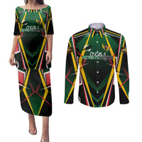 Personalised St Kitts and Nevis Cricket Patriots Couples Matching Puletasi and Long Sleeve Button Shirt Rising with Caribbean Battlefield