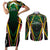 Personalised St Kitts and Nevis Cricket Patriots Couples Matching Short Sleeve Bodycon Dress and Long Sleeve Button Shirt Rising with Caribbean Battlefield