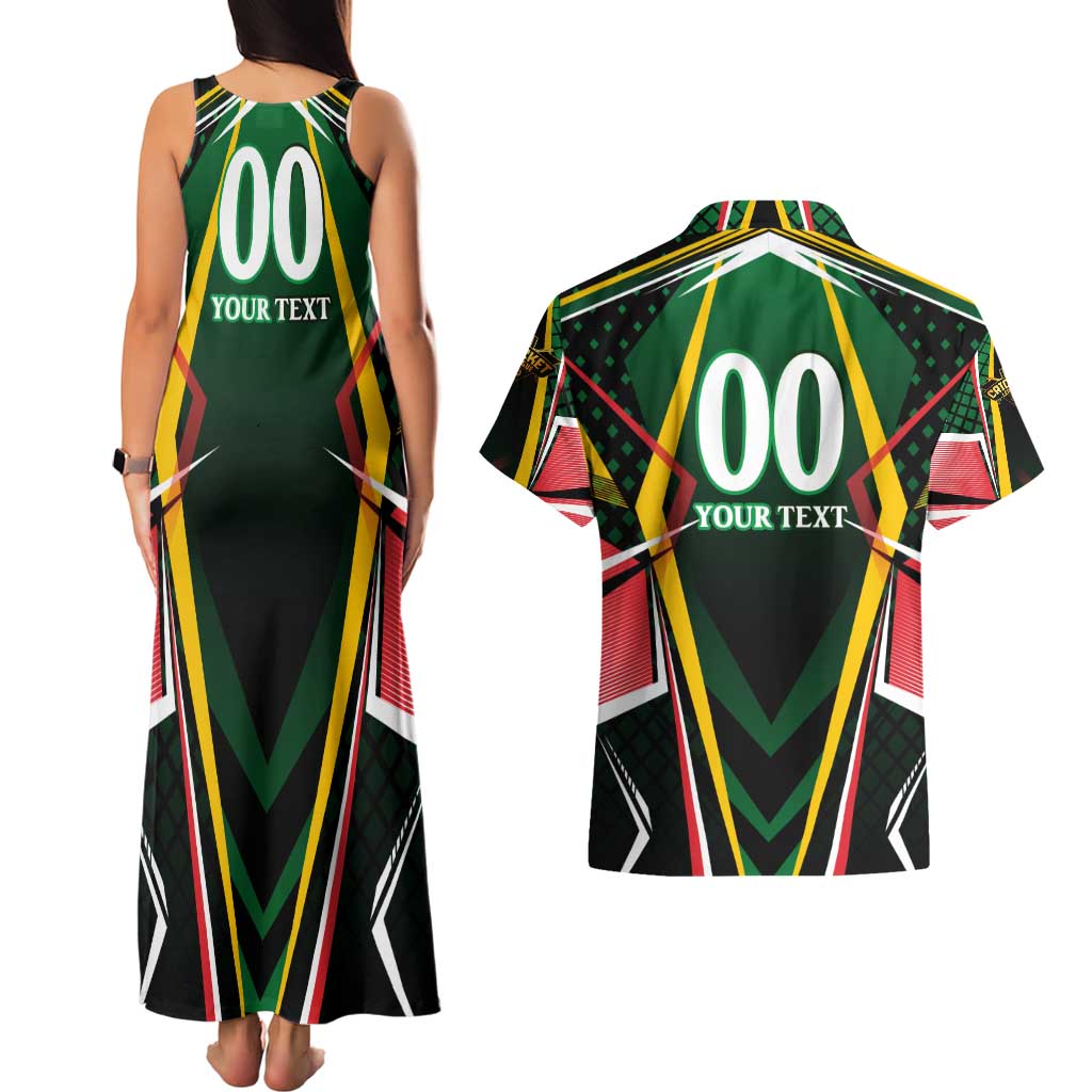 Personalised St Kitts and Nevis Cricket Patriots Couples Matching Tank Maxi Dress and Hawaiian Shirt Rising with Caribbean Battlefield